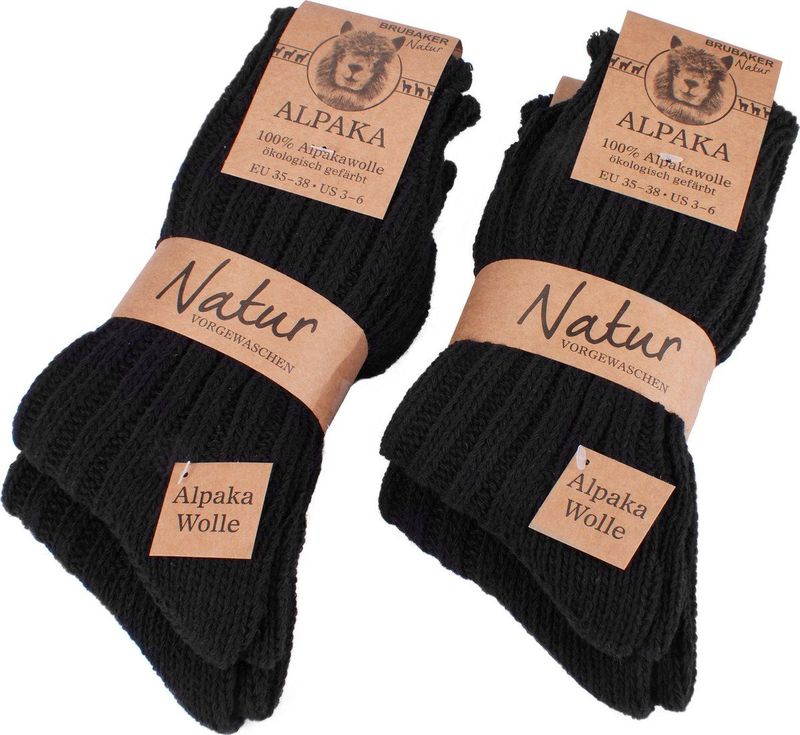 BRUBAKER - Alpacawol Sokken - Zwart - 4 Paar - Warme Huissokken - Thermosokken