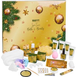 BRUBAKER Cosmetics Beauty Adventskalender 2024 - de XXL Wellness Kerstkalender voor Vrouwen en Meisjes - 24 x Lichaamsverzorging Producten & Spa Accessoires - Goud