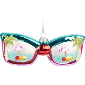 BRUBAKER Vakantie zonnebril - Handgeschilderde Glazen Kerstbal - Handgeblazen Kerstversiering - Grappige Kersthanger - Kerstboom Decoratie - 13.5cm
