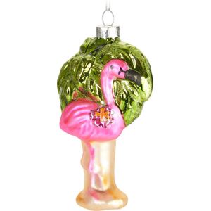BRUBAKER Flamingo - Handgeschilderde Glazen Kerstbal - Handgeblazen Kerstversiering - Grappige Kersthanger - Kerstboom Decoratie - 12cm