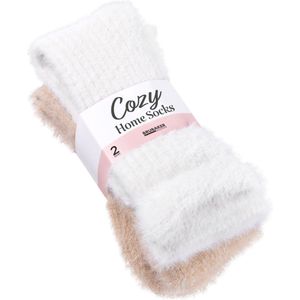 Brubaker - 2 Paar Huissokken - Beige Wit - Pluche