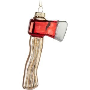 BRUBAKER Axe - Handbeschilderde Kerstbal van Glas - 11 cm Boombal voor Houthakkers - Mondgeblazen Kerstboomversieringen - Decoratief Kerstfiguur - Kerstversiering Hanger - Rood, Wit