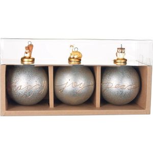 BRUBAKER Set Van 3 Glazen Kerstballen - Gouden Set Met Porseleinen Hertenkopfiguren - Premium Boomballen Met Bladontwerp - Handgeschilderde Kerstdecoratie - 8 Cm Kerstballen