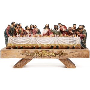 BRUBAKER Het Laatste Avondmaal - 40 cm Kerstbeeldje met Handgeschilderde Figuren - Jezus en Zijn 12 Discipelen aan Tafel - Kerstdecoratie Laatste Avondmaal - XL Tafeldecoratie van Polyresin