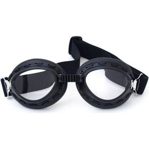 Zwarte steampunk motorbril helder glas