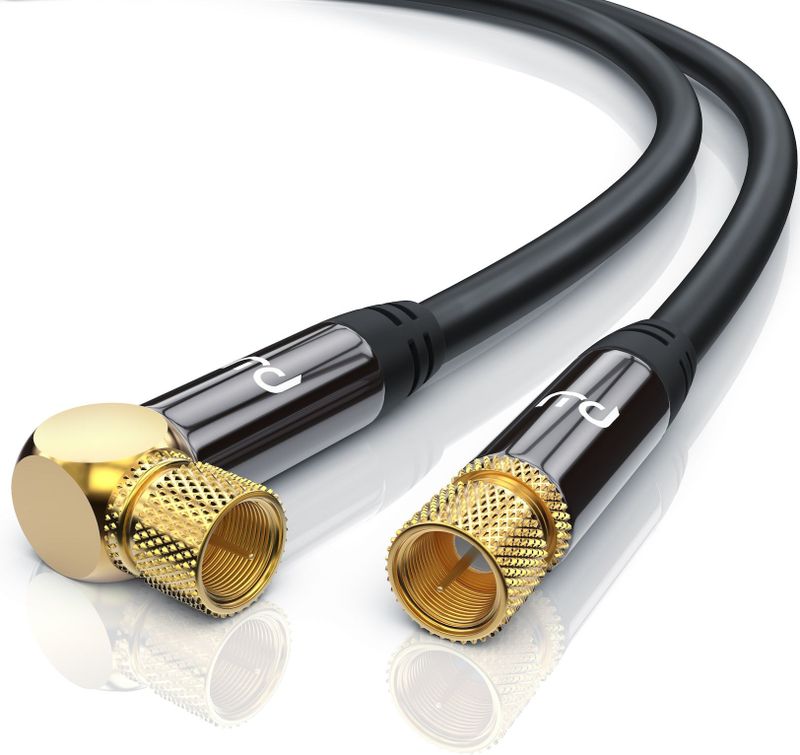 Primewire - SAT-Kabel, Koax, F-Stecker, hdtv sat Koax Kabel 90° gewinkelt, 4fach Schirmung, 135dB, 75Ohm - 15m