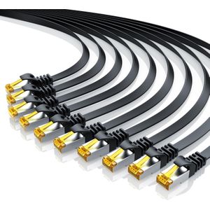 Primewire - 10x LAN-Kabel CAT.7, RJ-45 (Ethernet), cat 7 Flachband u/ftp Gigabit Netzwerkkabel 10 Gbit/s Patchkabel - 0,25m