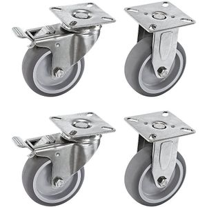 Proroll Set van thermoplastische rubberbanden, behuizing roestvast staal, montageplaat, 2 zwenkwielen met rem, 2 bokwielen, wiel-Ø x -breedte = 75 x 23 mm