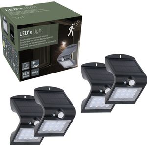 Draadloze Solar Buitenlampen 220 met bewegingssensor - Automatisch aan en uit - 3 lichtstanden - Zwart - 4 stuks