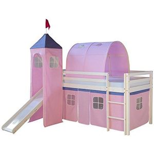 HOMESTYLE4U Massief natuurlijk grenen kinderbed met roze ontwerp, hout, één maat