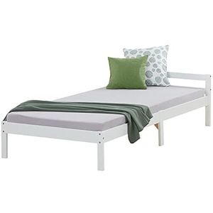Homestyle4u 1412 houten bed grenen massief, eenpersoonsbed van bedframe met lattenbodem, 90x200 cm, wit