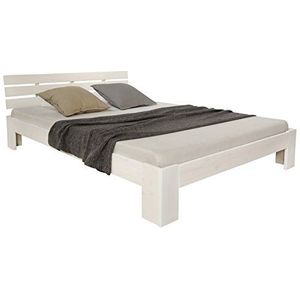 Homestyle4u 1821, houten bed 140x200, tweepersoonsbed met lattenbodem, wit, massief grenen