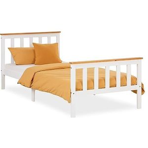 Homestyle4u 1842, houten bed 90x200 cm wit jeugdbed gastenbed met lattenbodem massief grenen hout