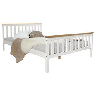Homestyle4u 1843, houten bed 140x200 cm wit, tweepersoonsbed met lattenbodem, massief grenen