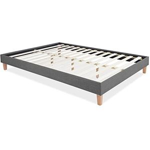 Homestyle4u 1981, gestoffeerd bed, 180 x 200 cm, grijs, futonbed, tweepersoonsbed, bedframe met lattenbodem, slaapkamer