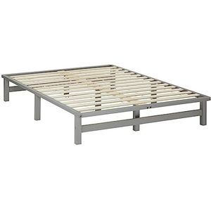 Homestyle4u 2194, houten bed, palletbed, 140 x 200 cm, grijs, palletmeubel, bed, futonbed, bedframe met lattenbodem, massief grenen