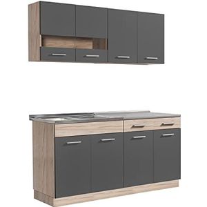 Homestyle4u 2355, keuken kitchenette keukenblok eiken hout grijs inbouwkeuken single keuken kasten 160 cm