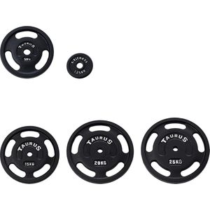 Taurus Gietijzer Halterschijven met 3 grepen – 5kg – 30mm boring– zwart – gietijzer – halterschijf – gewicht - haltertraining