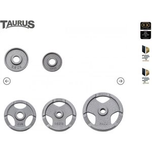 Taurus gelakte 50 mm halterschijven – 10kg - 50mm boring - hamerslag gelakt -gietijzer – halterschijf – 3 grepen
