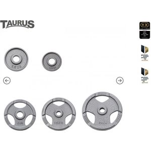 Taurus gelakte 50 mm halterschijven - 1.25kg - 50mm boring - hamerslag gelakt -gietijzer – halterschijf – 3 grepen