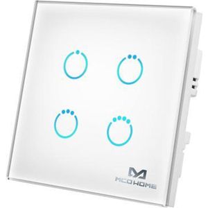 MCO Home Z-Wave Glass Touch Panel Switch, 4 relays, MH-S314, White