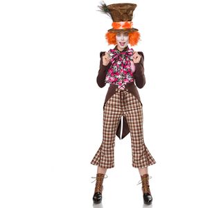Mask Paradise Crazy Hatter kostuumset in maat S, set bestaande uit: Frack, Top, cilinder, vlinderdas, pruik, broek, materiaal: polyester, elastaan, viscose, katoen, kleur: meerkleurig, 80107-066-024