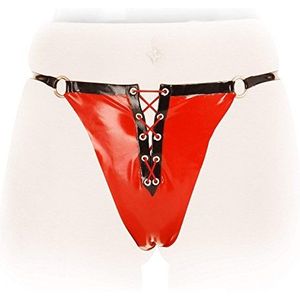 Anita Berg - extravagante latex string met vetersluiting rood-zwart - Gr. 3XL