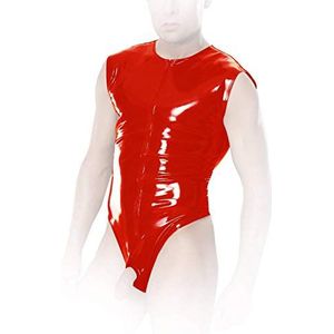 Insistline - Rassiger heren Gay Datex Body ouvert met rits rood - Gr. M
