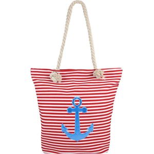 Strandtas strepen rood/wit met anker 34 x 37 cm - Strandshoppers van polyester