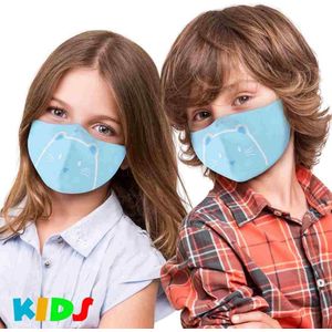 Bedrukte kindermasker met blauwe stripkat - wasbaar