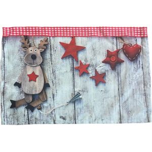 Placemat - bedrukt - Grijs - Kerst - Eland - Rode ruitenrand - 30 x 45 cm