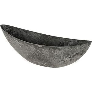 Ovale plantenbak voor buiten, grote schip, decoratieve schaal in zwarte steenlook als bloempot, plantenpot, 55 cm, jardiniere voor tuin, balkon of begraafplaats als grafsieraad