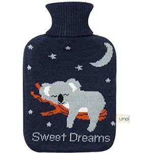 Premium warmwaterkruik Koala 1 liter met hoogwaardige zachte gebreide bekleding geborduurd koala, BS1970:2012 gecertificeerd, TÜV Rheinland getest