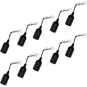 Verhuisfitting 10 Stuks - E27 Fitting/Houder - Kunststof Zwart 15cm Draad