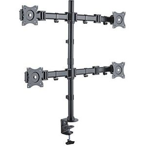 PureMounts Tafelhouder voor 4 monitoren 13-27 inch (23,8 cm), kantelbaar van -45° tot 45° draaibaar, 360° draaibaar, VESA 100x100, zwart