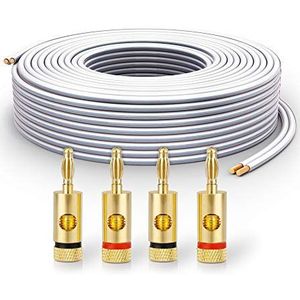 PureLink SP061-015 luidsprekerkabel 2x2,5mm² (99,9% OFC, massieve koperen strengen 0,20 mm) hifi luidsprekerkabel, 15m, wit, set incl. 4 banaanstekkers