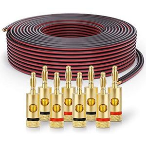 PureLink Luidsprekerkabel SP062-025 2x2,5 mm² (99,9% OFC-koper, compleet, 0,20 mm draad) HiFi luidsprekerkabel 25 m, zwart, set van 8 bananenstekkers