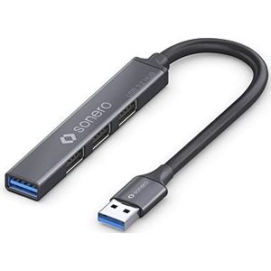 Sonero S-UH100-001 USB-hub 4-poorts 1x USB 3.2 met 5 GB/s, 3x USB 2.0 met 480 MB/s, USB-A mannelijk, ultra slank, spacegrijs, 0,15 m