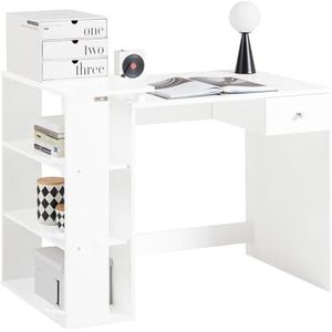 SoBuy FWT35-W Bureau Werktafel Computertafel - drie legplanken - Lade - Wit