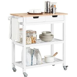 SoBuy FKW68-WN Serveerwagen Hout Keukenkast Dressoir Trolley Keukentrolley met 2 Lades en 2 Legborden - Wit