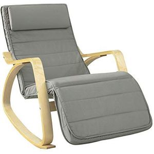 SoBuy FST16-DG Schommelstoel met Verstelbare Voetensteun Relaxfauteuil Comfortabel Verstelbaar Trendy- Grijs