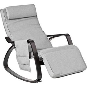 SoBuy FST20-HG Schommelstoel met tas, relaxstoel, 5-voudig verstelbaar voetendeel, schommelstoel, zwart frame, belastbaarheid 150 kg, grijs
