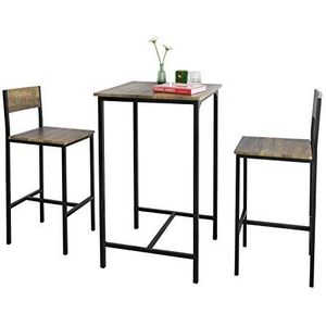 SoBuy OGT27-N 3-delig Bartafel met Stoelen Barset Eettafel Statafel Bistrotafel met 2 Barkrukken Zitgroep