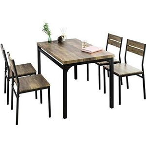 SoBuy 3- Delige Set Eettafel met 4 Krukken - Tafelset en 4 Stoelen - Industriële Stijl - voor Keuken Eetkamer Woonkamer, OGT28-N + FST72-Nx4