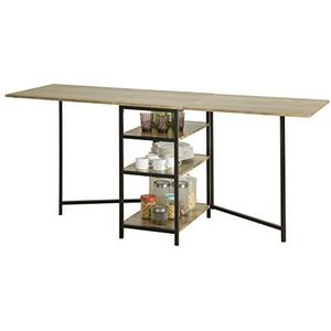 SoBuy klaptafel met 2 kleppen en 3 opslagplanken, Opvouwbare Keukentafel, Opklapbare Eettafel, Ruimtebesparend, 180 x 60 x 77 cm, FWT62-N