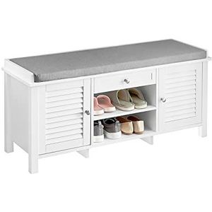 SoBuy FSR83-W Zitbank met zitvlak Schoenbank met opbergruimte Garderobebank Kistbank Schoenenkist Plankbank Wit B x D ca: 107 x 50 x 35 cm