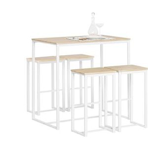 SoBuy OGT15-WN Set van 1 tafel + 4 krukken in industri�ële stijl Bistro bartafelset + 4 barkrukken met voetsteun Hoge hoge keuken in de keuken