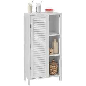 SoBuy Lage kast Kolomkast Opbergkast voor keuken, badkamer, toilet, badkamerkast met 1 deur en 3 planken Wit 48x24x96 cm, BZR39-W