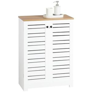 SoBuy BZR41-W Lage opbergkast voor keuken, badkamer, toilet, badkamerkast met 2 louvredeuren, B60xD30xH82cm