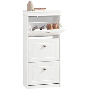 SoBuy Schoenenkast, Schoenenrek met 3 kleppen, Opklapbaar Schoenenkipper, Gangkast Schoenenopbergdoos, 53x24x117 cm,FSR94-W